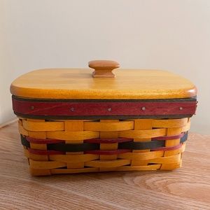 Longaberger Striped Storage Basket with Wooden Lid